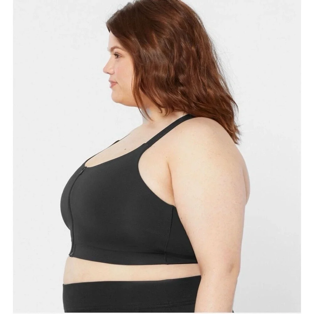 Duluth Trading Co Sports Bra Womens 3XL Plus Black High Impact Zip Front size 26